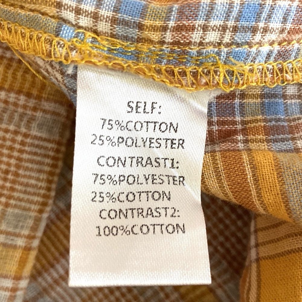 Easel Brown Yellow Blue Plaid Gingham S Country Garden Picnic Cottagecore Dress - Picture 12 of 13